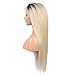 FUHSI Kanekalon Fiber Dark Roots Two Tone Full Lace wig Real Natural For Women–Soft&Smooth, Straight&No Shedding, Comfortable&Adjustable For Perfect Fit –2T613# Ombre Blonde 250D 22