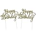 SUNBEAUTY Pack of 2 Gold Glitter Happy Birthday Cake Topper Decoration (Gold)