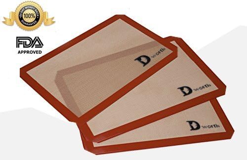 Dworth Professional Non-Stick Cookie Silicone Baking Mat - Food Grade Pastry Mat - Set Of 3
