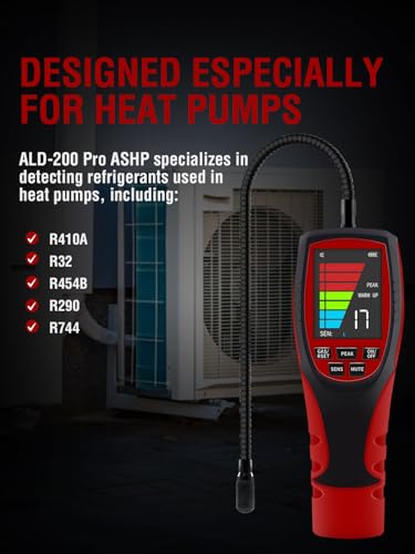 ALD-200 PRO Heated Pump Refrigerant Leak Detector for Heat Pumps, HVAC with UV LED, Freon Sniffer, Halogen Gas Leak Detector for R32 R454B R410A R22 R1234YF R600a