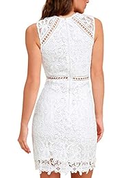 HiLady - Vestido de cóctel para mujer, elegante, sin mangas, con encaje floral, color blanco