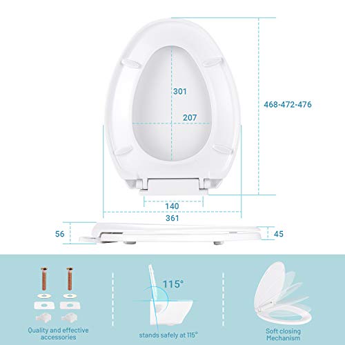 Elongated Toilet Seat, TACKLIFE DBTS03S Quiet Close Toilet Seat with