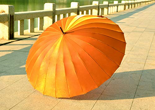 Kung Fu Smith Janpanese Parasol Rain Umbrella - Large Windproof and Ultra Light - Orange and Wood Handle