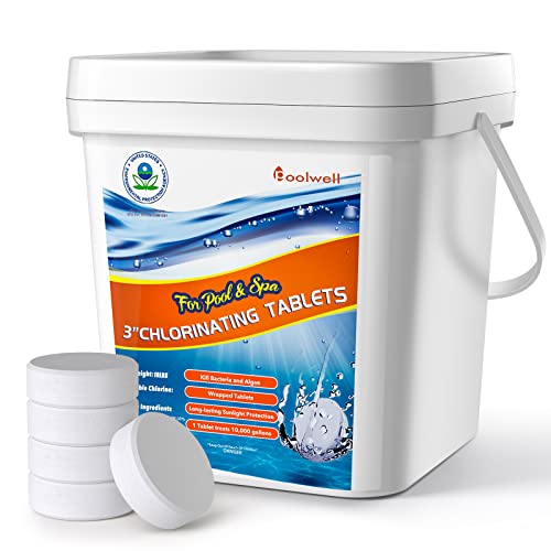 POOLWELL Pool & SPA Chlorine Tablets 10Lb, Pools Algaecides, 3 Inch