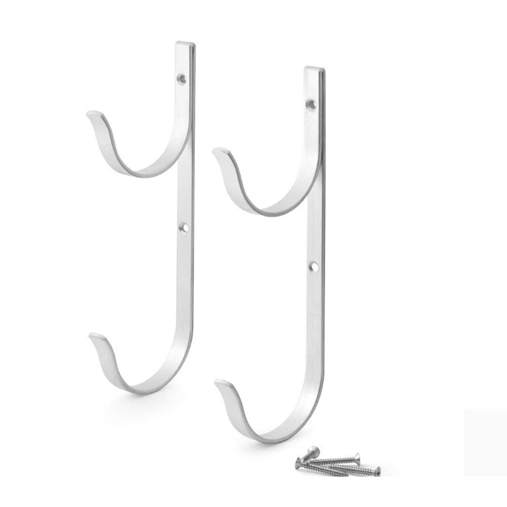Uposao 2 Pcs Swimming Pool Pole Holder Wall Mount Aluminum Pool Pole Hanger Hooks for Telescopic Pole Skimmer Net Brush Silver