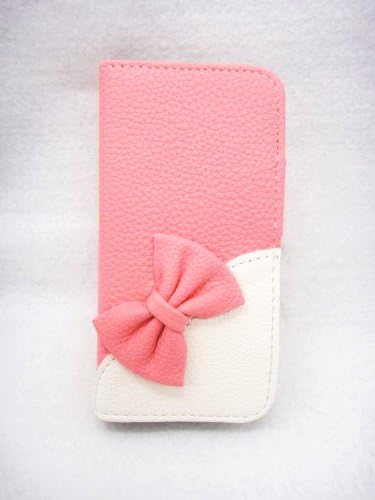 Wallet Bowknot Bow Girl Cute lovely Flip Pouch Cover Card Holder PU Leather Skin Case Cover for Samsung Galaxy Alcatel ZTE Cell Phone (LG COOKIE SMART T375 T395 T385, Pink)
