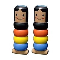 Uscharm Immortal Daruma Small A Wooden Man Magic Tricks, Unbreakable Wooden Magic Toy Halloween Funny Wooden Magic Toy Automatic Assemble Toys Stacking Rings Doll (Japanese Style/2 Pack)