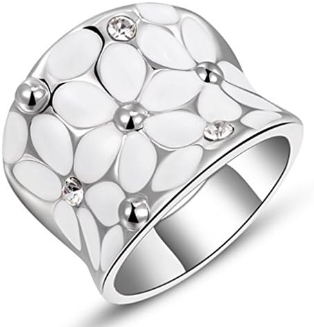 [Eternity Love] Women's 18K White Gold Plated Timeless CZ Crystal Wedding Engagement Flower Ring Best Promise Rings for Her Anniversary Cocktail Bands TIVANI Valentine's Day Gifts