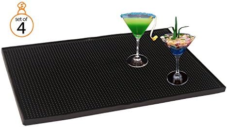 Bar Mat - Rubber Bar Service Spill Mat - Black Large, 18" x 12", Set of 4 - Professional, Commercial Strength Bar &amp; Restaurant Service Mat