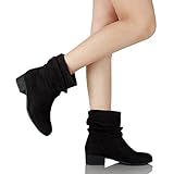 Soda FD58 Women's Slouchy Pull On Low Block Heel Ankle Booties, Color:BLACK, Size:6.5