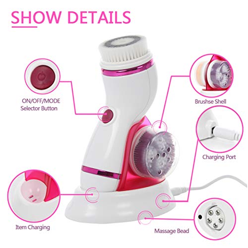 Gackoko Facial Cleansing Brush- with advance Latest Ion Technology & 4 Brush Heads for chargeable Electric Rotating Face brush -Awaken skin vitality for Deep Cleansing, Exfoliating,Blackhead (purple)