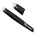 Ruvanti Tweezers 4 Pieces Set for Men/Women - Best for Plucking Eyebrow Facial & Ingrown Hairs, Slant Tip Pointed Straight & Precise - Black