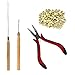 1 Set Hair Extension Tool Kit Plier Hook Pulling Needle 200Pc or so Micro Silicone Link Rings Beads for Professional Hair Styling Tools Accessory (Beige)