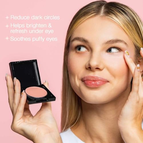 Palladio Under Eye Brightener, Conceal, Brightens, Reduces Appearance of Dark Circles, With Caffeine Peptides & Vitamin E, Tired Skin Color Correcting Brightener & Primer, Light to Medium (Soft Pink)