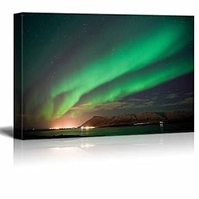 Beautiful Scenery View of The Aurora Borealis or The Northern Lights North of Reykjavik in Iceland - Canvas Art Wall Art - 12" x 18"