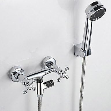 Color Changing Modern/Contemporary Shower Only Handshower Included LED indicator with Ceramic Valve Two Handles Two Holes for Chrome Shower Faucet