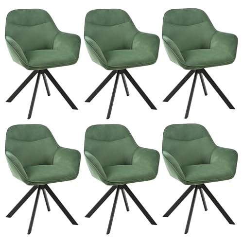 Goeurvant Esszimmerstühle Drehbar 6er Set mit Armlehne, 360° drehbar, Polsterstuhl Samt, Drehstuhl Esszimmer, Küchenstuhl mit Metallbeine für Esszimme