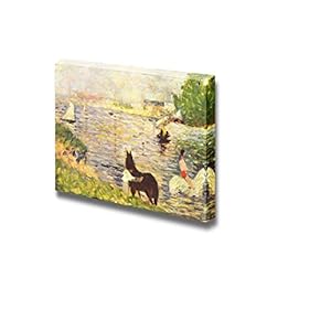 White and Black Horse in The River by Georges Seurat - Canvas Print Wall Art Famous Painting Reproduction - 12" x 18"