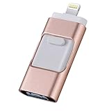 iOS USB Flash Drives for iPhone 128GB [3-in-1] Lightning OTG Jump Drive, AHNR External Micro USB Memory Storage Pen Drive, Encrypted Flash Memory Stick for iPhone, iPad, Android and PC (Pink)