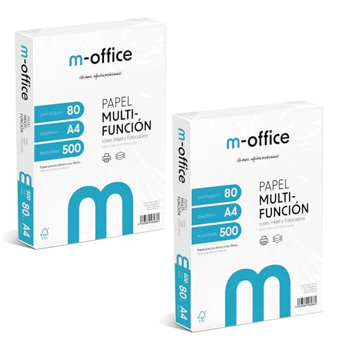 Confezione Folio A4 80gr, 2 Pacchi da 500 fogli, Carta Multifunzione per Stampanti Inkjet e Laser, Fogli A4 210 x 297 mm Ideale per Ufficio e Casa · m-office (1000 fogli)