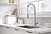 Moone Commercial Modern Single Handle Spring High Arc Brushed Nickel Kitchen Faucet, Pull Out Sprayer Kitchen Faucets Pull Down Spray Brass and Stainless Steel Kitchen Sink Faucet with Deck Plate