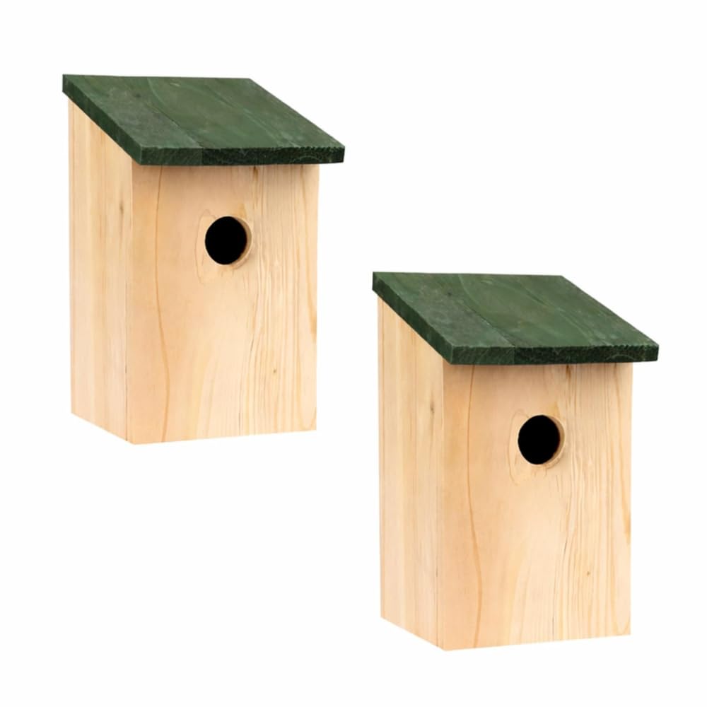 GardenMile 2x Traditional Wooden Nesting Bird Box Outdoor Robin Nest Durable Natural Wood Design Hanging Freestanding Birdhouse wild Animal House Garden Decor Accessories