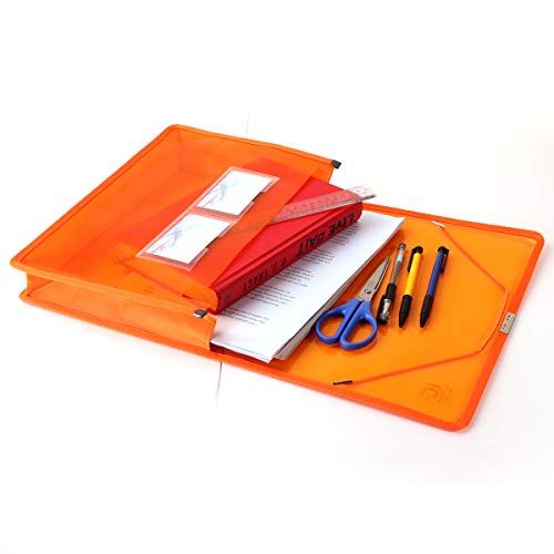 HC Eco-Friendly Plastic File Folders Clear Premium Poly Envelope Folder with Elastic Tape and Card Slot, Durable & Waterproof Great for Office, Home, School Organization - Orange - Thumbnail 4