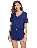 Ekouaer Womens Short Sleeves Romper Pajamas V-neck Loungewear Comfort Jumpsuit Sleepwear