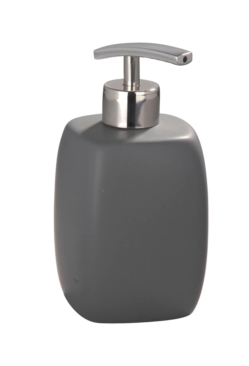 WENKO 20022100 Soap Dispenser Faro Grey - Capacity: 0.44 l, Ceramic, 8 x 15 x 8 cm, Grey