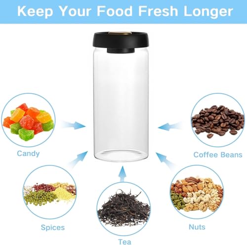 JWWYJ Borosilicate Glass Kitchen Storage Jars, Coffee Canisters with Airtight Lid Seal, Food Storage Containers - Perfect for Coffee Beans, Tea, Sugar, Candy, Spices, Rice (1800ml/60 Ounces)