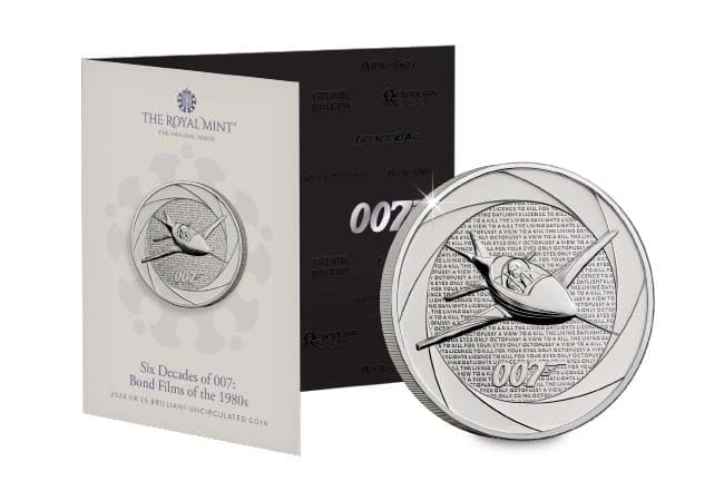 CrawleyCoins 2024 Six Decades of James Bond 007 – 1980 £5 Brilliant Uncirculated Coin in Mint Pack
