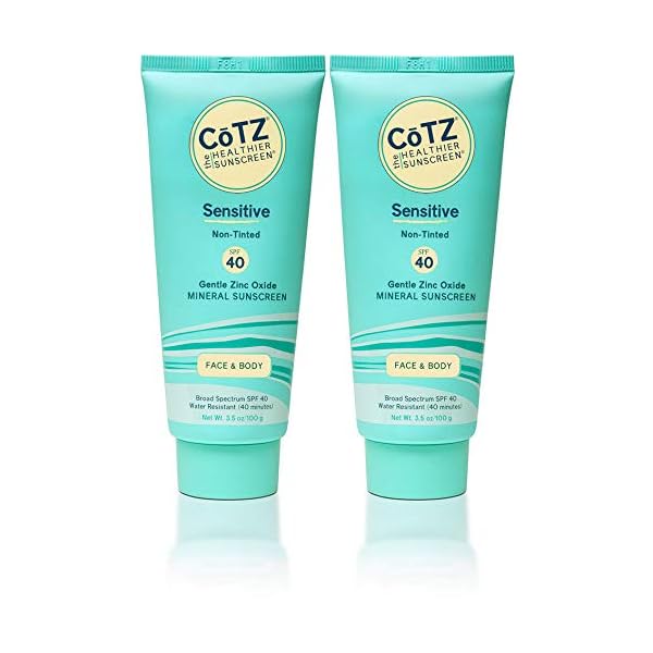 CoTZ Sensitive SPF 40 Mineral Sunscreen (Pack of 2) With Zinc Oxide, Dimethicone and Antioxidants, For Acne-Prone, Oily, Normal, Dry, Sensitive or Combination Skin, 3.5 oz.