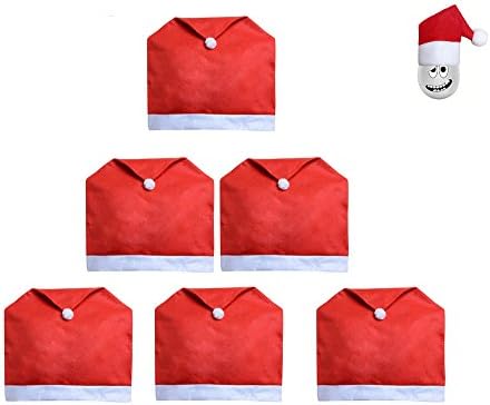 Misula 6 Pack 24" x 20" Christmas Santa Claus Hat Chair Back Covers Slipcovers Christmas Dinner Table Decor for Kitchen Dining Home Party with 6 free santa mini hat