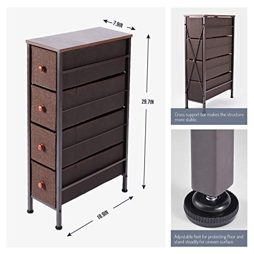 ROMOON Narrow Closet Organizer, 4 Drawer Fabric Storage Bins, Tall Storage Dresser, Closet
