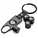 KIA Black Tire Stem Valve Caps and Black Keychain Combo Set