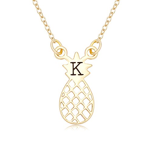 40 Of The Best Pineapple Gifts NOUMANDA Shiny Zircon 26 Alphabet English Letters Golden Pineapple Initial Disc Charms Necklace (K)