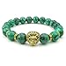 KONOV Malachite Mens Bracelet, 10mm Natural Energy Gemstone Beads Bangle, Lion Charm, Green Gold