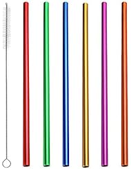 6Pcs Reusable Metal Straws, Drinking Straws, Aluminum Straws, Smoothies Straws, Wide Straws, Rainbow Colorful Straws for Party, Included a Cleaning Brush