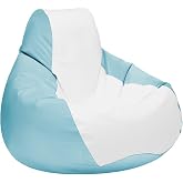 Ocean-Tamer Teardrop Boat Bean Bag Chair, Waterproof with Neck Support Beanbag for Camping Dock Outdoor Marine Grade Vinyl (Medium, White/Iceblue)