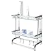 MyGift Wall Mounted Stainless Steel Bathroom Shelf Storage Rack Organizer with 2 Tier Glass Shelves,Towel Bar and 4 Hooks