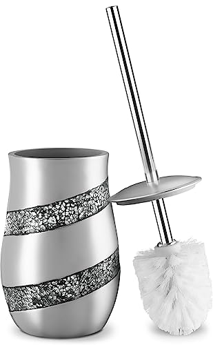 Creative Scents Silber Mosaik Toilettenbürste und Halter Set - Toilettenschüsselbürste und Halter, Stabile WC-Reinigungsbürste mit Edelstahlgriff, Badezimmer WC Schrubber Bürste mit Dekorativer