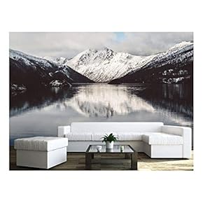 Snow Mountain with Reflection in The Lake - Removable Wall Mural | Self-Adhesive Large Wallpaper - 66x96 inches