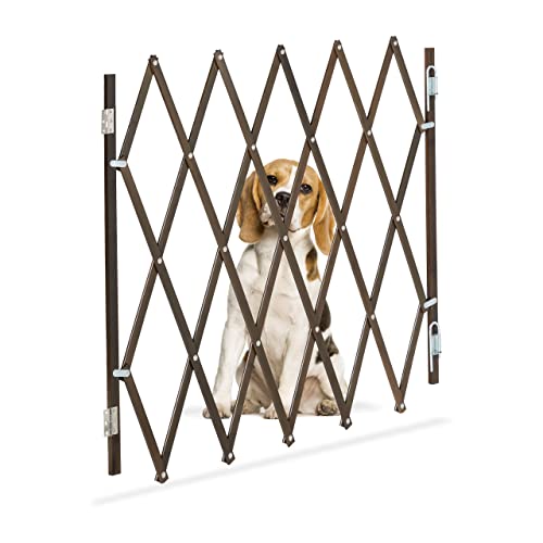 Relaxdays Safety Gate, Dog Barrier, Width Extendable up to 118 cm, 69-82.5 cm high, Bamboo & Iron, Stairs & Doors, Brown