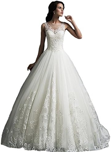 Onlylover Women's Ball Gown Bridal Dress Scoop Straps Vintage Lace Wedding Dresses US14 White