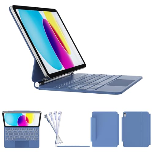 RAYMCRAFT for iPad (A16) 11th 2025/10th Generation Case with Keyboard, Magic Keyboard for iPad 10.9 Inch 2022, 11-Colour Backlight, Multi-Touch Trackpad, Magnetic Stand, Pen Holder, Steel Blue