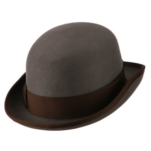 Jeanne Simmons Men's Felt Bowler Hat with Ribbon Trim - Grey Chocolate L - Thumbnail 2
