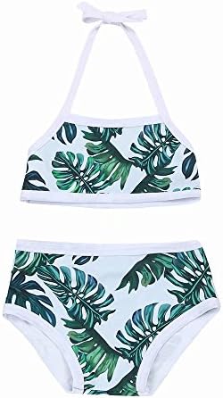 Zerototens Girls Swimwear,Children Sleeveless Two Piece Bathing Bikini Outfits Bathing Suit Green Leaves Print Straps Swimsuit Beachwear Bikini Set Outfit Clothes for 0-4 Years Old Kids