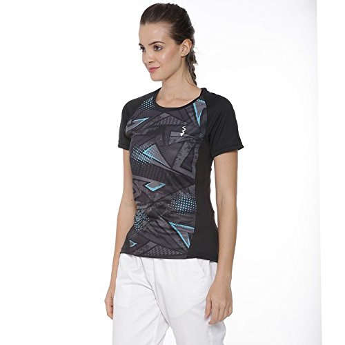 campus sutra graphic print women round neck black sports jersey