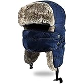 BROTOU Trapper Hat, Winter Warm Trooper Hats with Ear Flaps and Mask, Winter Hat for Men/Women, Fur Lined Ushanka Hat
