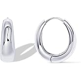 2wist Designs 14K White Gold Plated 925 Sterling Silver Post Small Chunky Hoops Earrings | Thick Lightweight Gold Hoop Earrings for Women